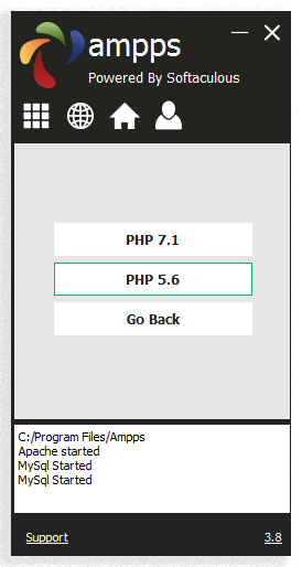 Выбор версии PHP для веб сервера AMPPS
