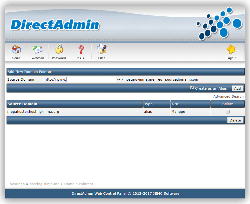 Выбор рабочего домена в DirectAdmin