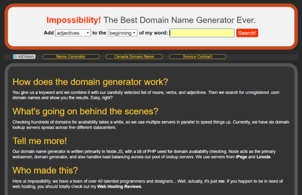 Генератор доменных имен Impossibility 