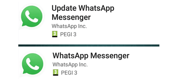 Фальшивое и настоящее приложение WhatsApp в Google Play