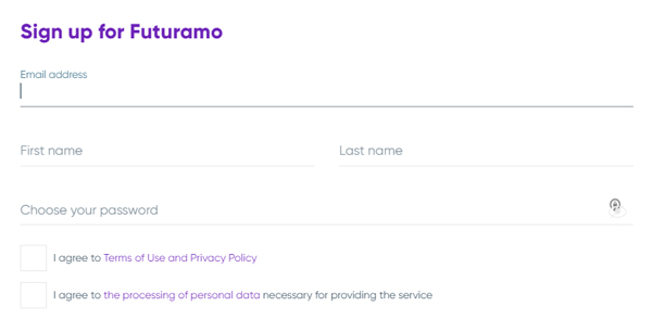 Создаем аккаунт на сервисе Futuramo 