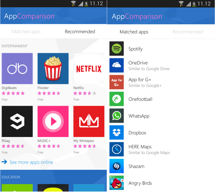 AppComparision от Microsoft для Android 
