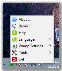 Контекстное меню при нажатии правой кнопки мыши на иконке WAMPServer 