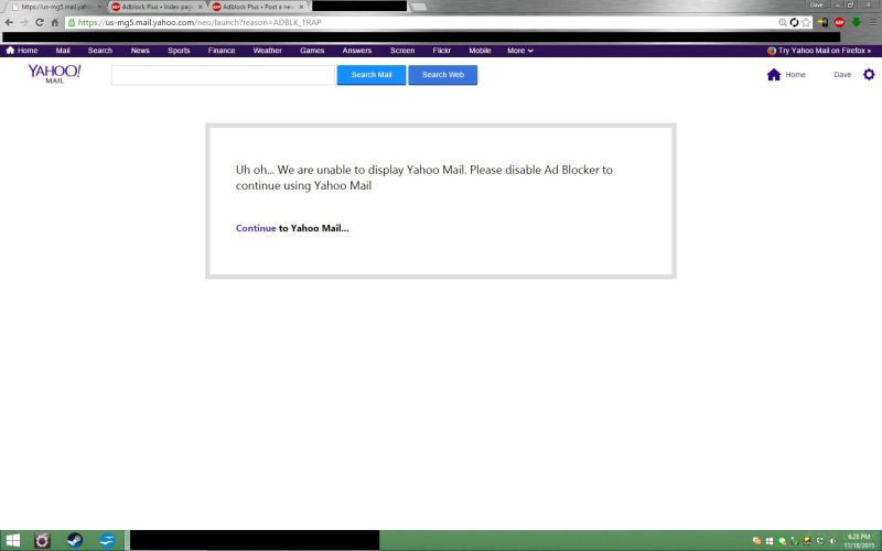 Yahoo.Mail блокирует сервис для пользователь блокирующих рекламу